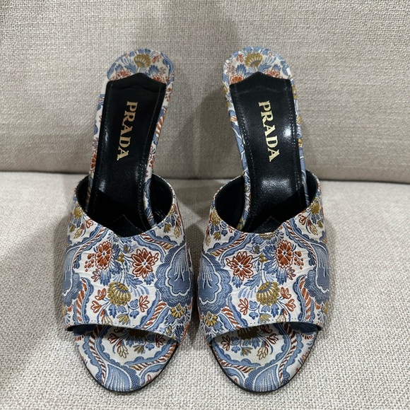 Prada Blue and Orange Mules with Ornate Floral Print size 39 / US 8 - Picture 1 of 10
